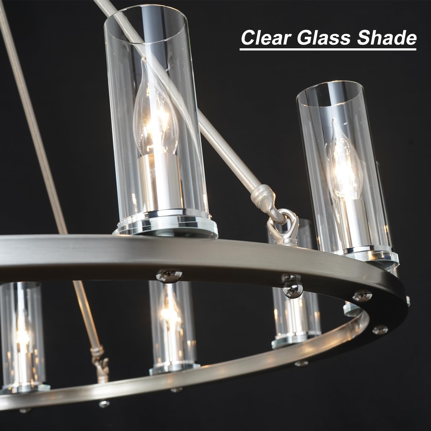 W35.4 Brushed Nickel Chandelier Wagon Wheel Chandeliers for Dining Room Foyer