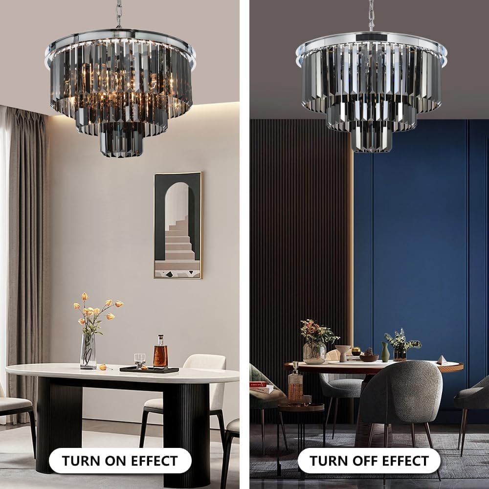 Chrome Grey Crystal Chandelier Modern Pendant Ceiling Light D20/D24/32 inch