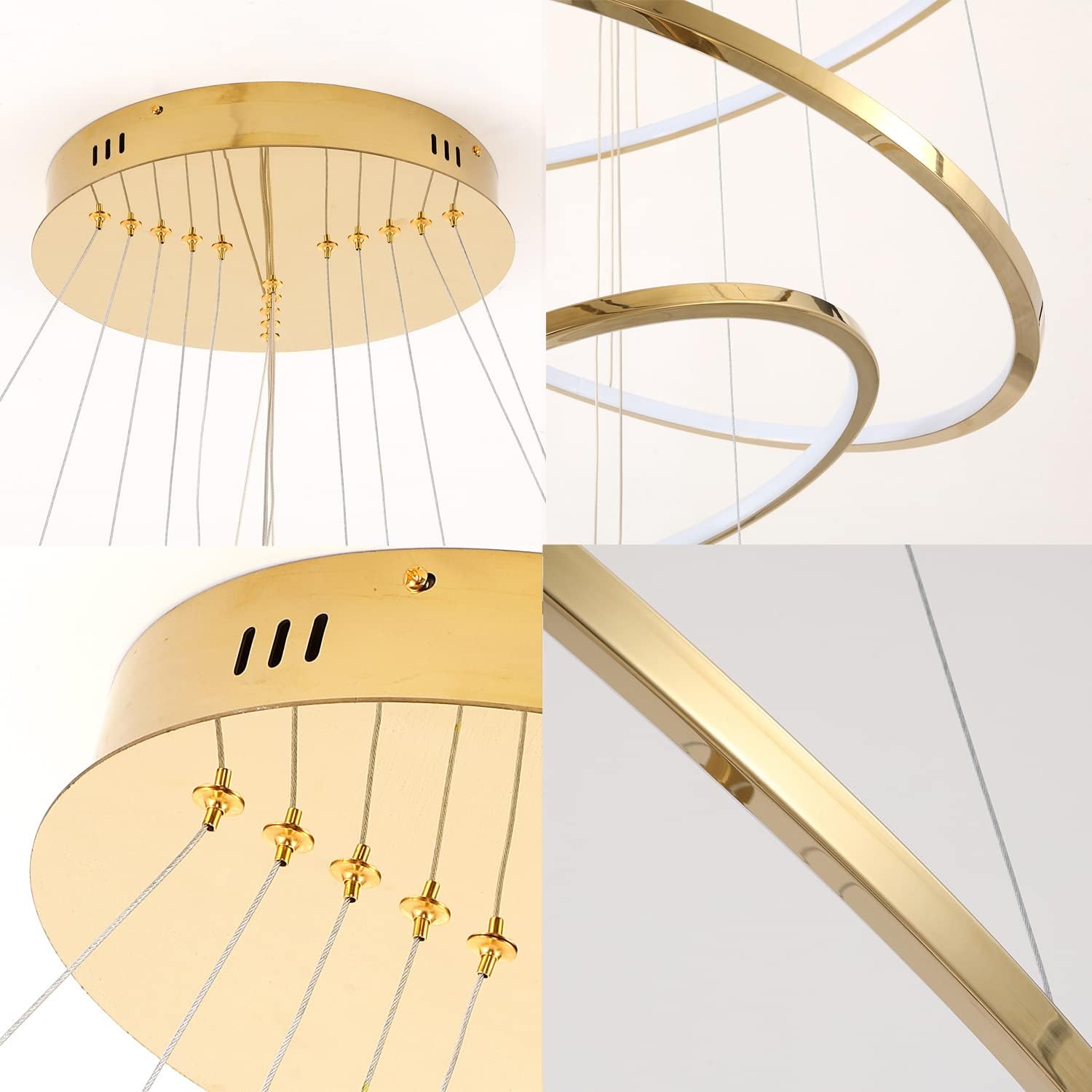Modern Led Gold Chandelier for High Ceiling Entrance 6 Ring Dimmable 47.2 inch