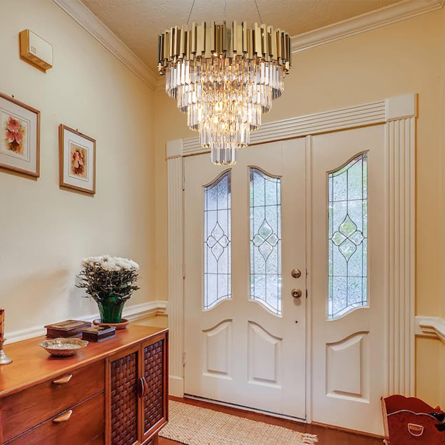 Meerosee Gold Chandeliers Light Fixtures Contemporary Modern Pendant Lamp 5/6/7 Tier