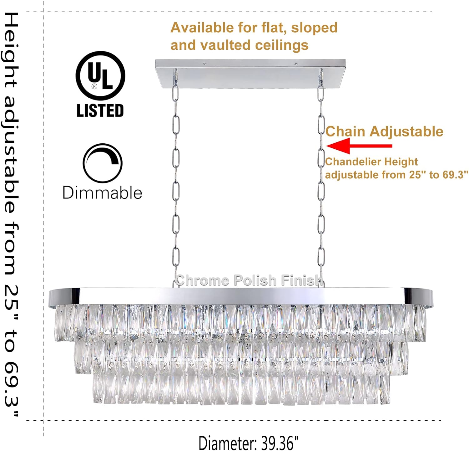 Modern Chandelier 11 Lights Island Pendant Ceiling Lighting for Living Room L39.36'' Chrome