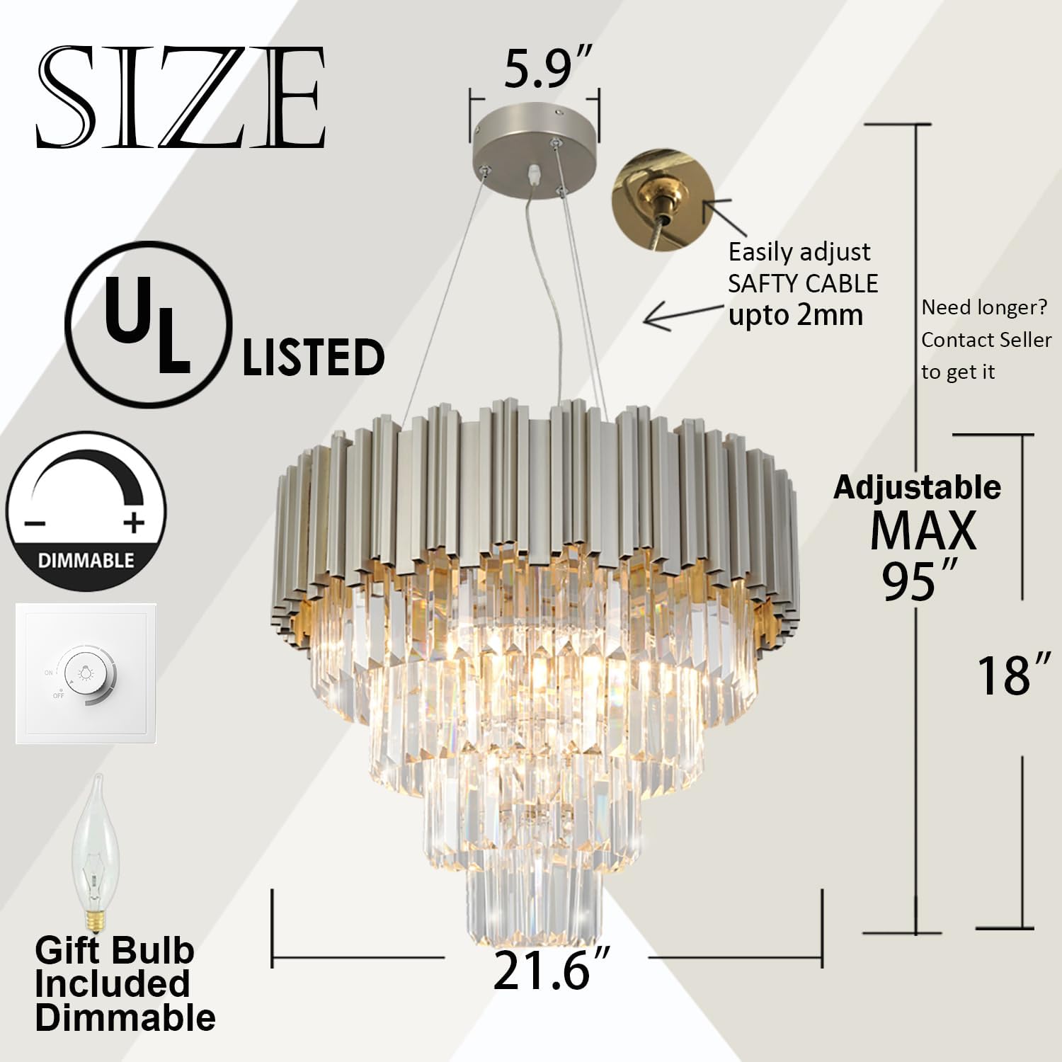 Meerosee Nickel Modern Crystal Chandelier Lighting Pendant Ceiling Lamp