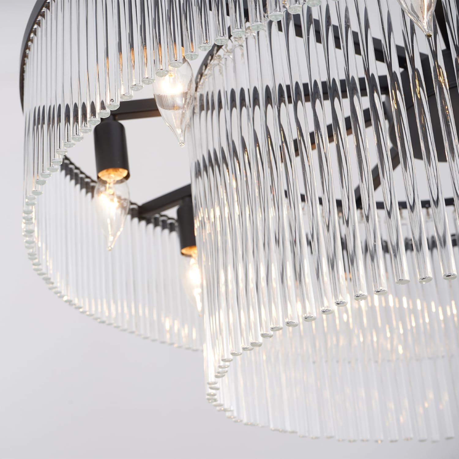 Contemporary Black Chandeliers Light Round Crystal Pendan Lamp for Foyer Entryway Dining Room