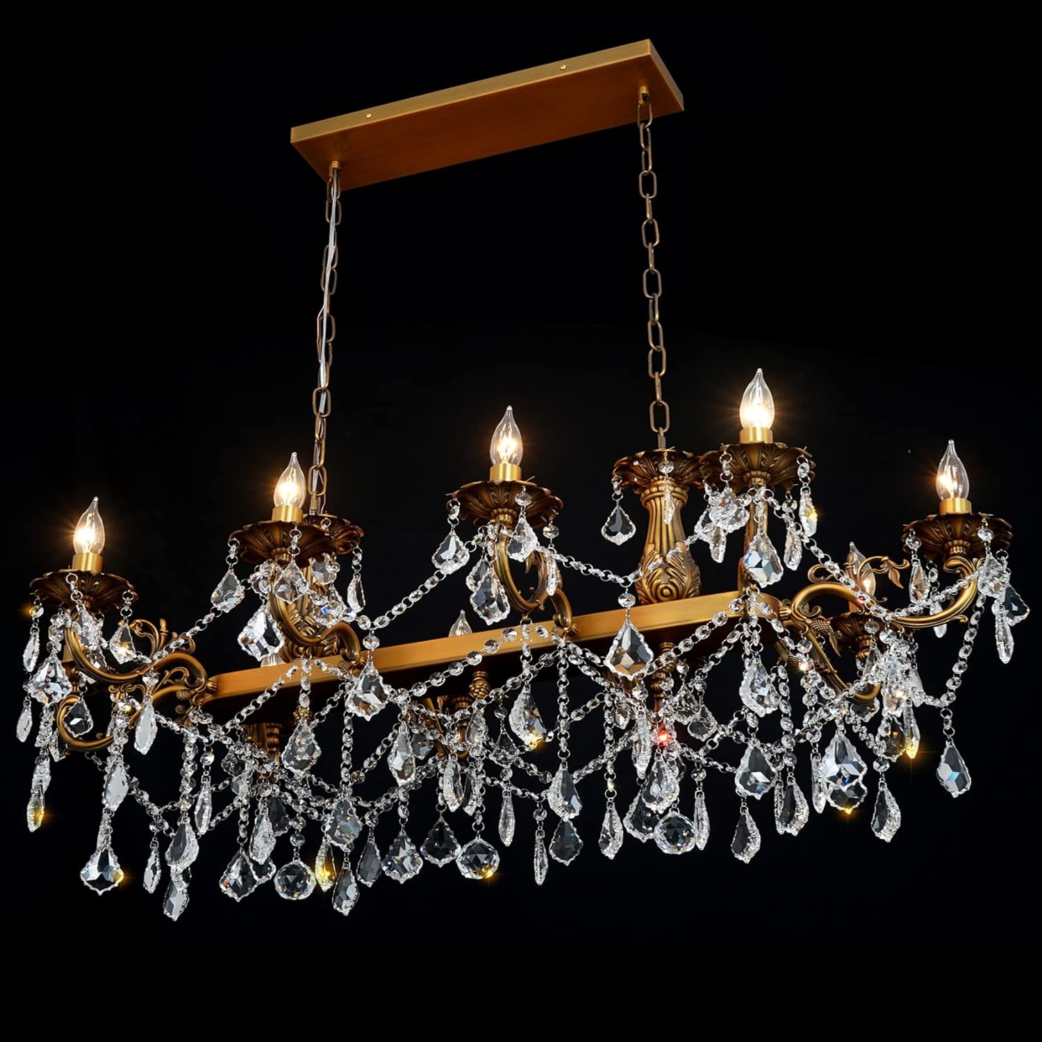 Crystal Chandeliers Rectangle Hanging Ceiling Light Fixture L33.85/L42.91/L51.95
