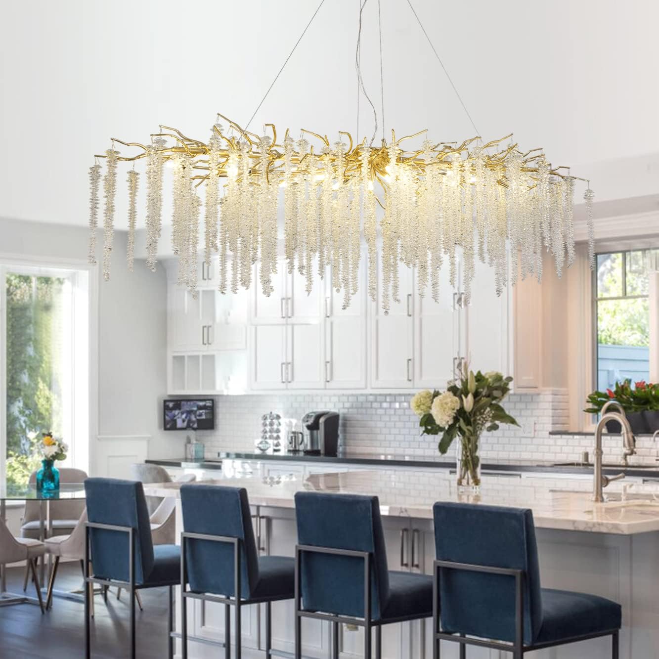 Meerosee Gold Crystal Chandelier Modern Luxury Tree Branch Pendant Lamp