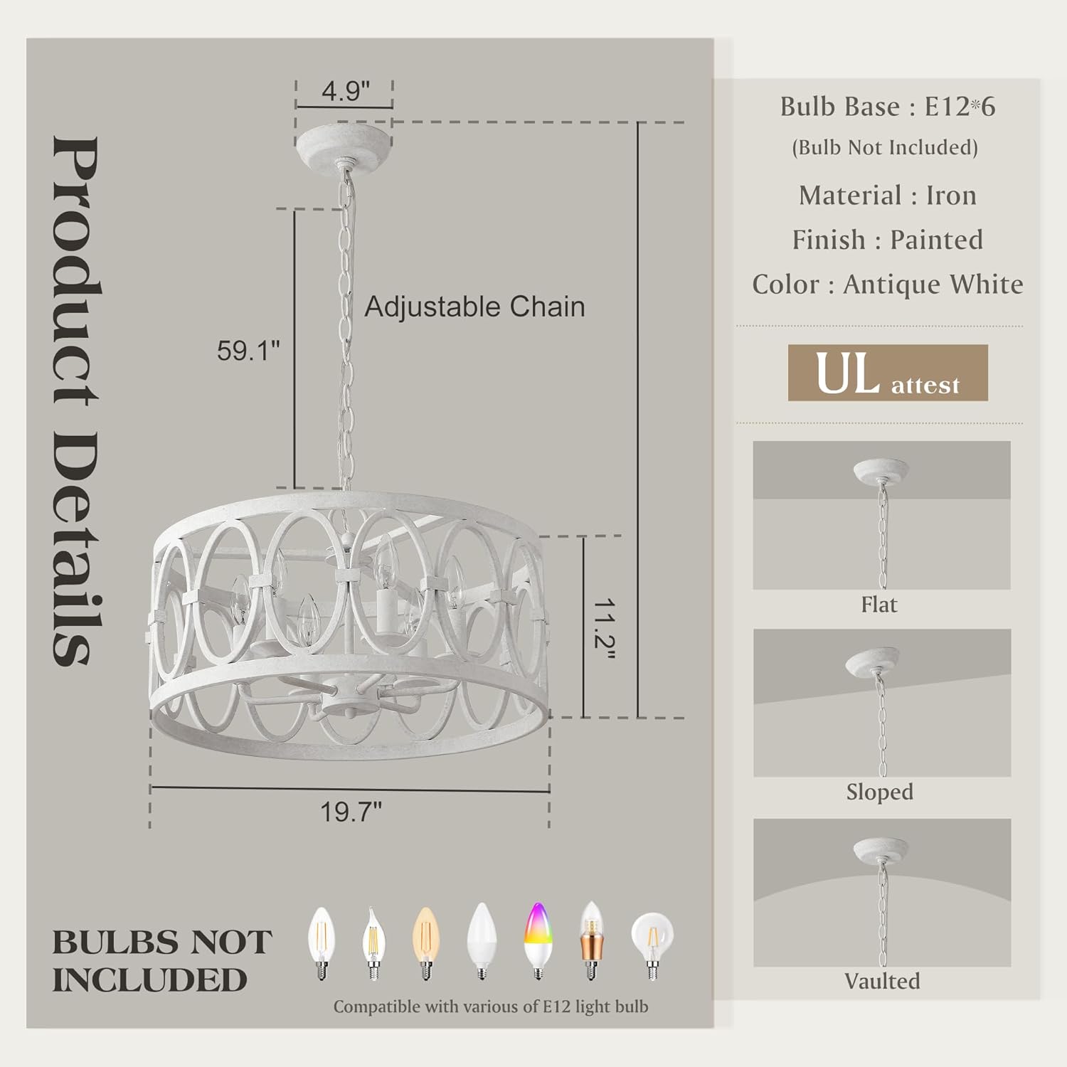 Modern Farmhouse Antique Chandelier Light for Dining Room Kitchen W19.7