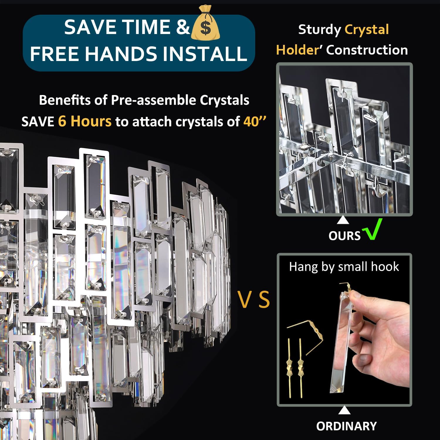 Modern Chandeliers for Dining Room Rectangle Chrome Pendant Lighting Fixture L 40"