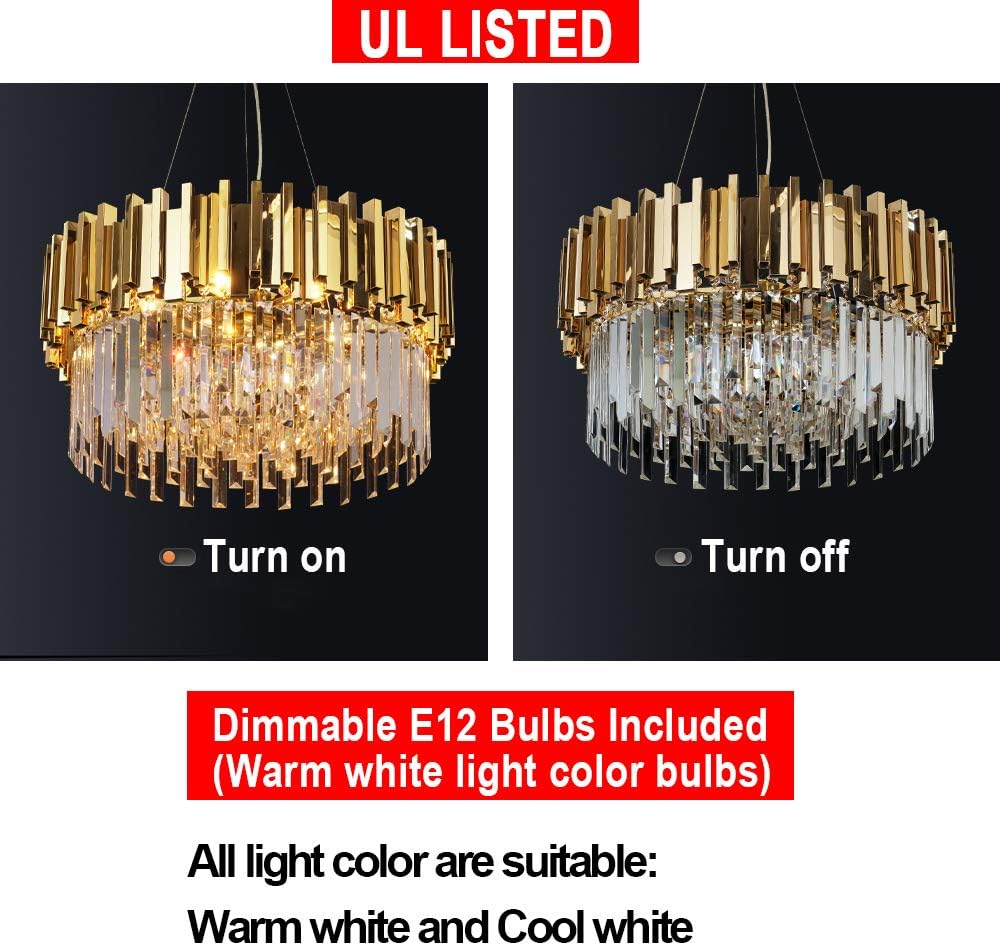 Gold/Chrome Chandelier Lighting Luxury Pendant Ceiling Light Dimmable 12-Lights