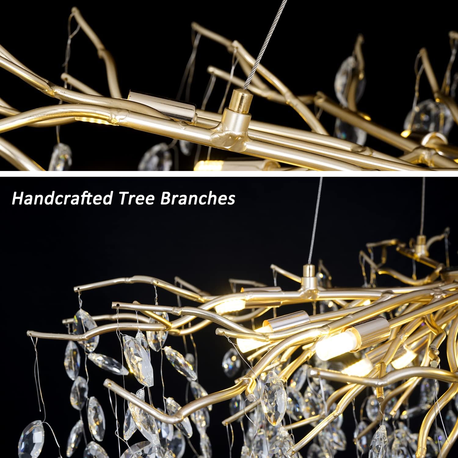 Meerosee Gold Crystal Chandelier Modern Pendant High Ceiling Luxury Foyer Entryway Lamp