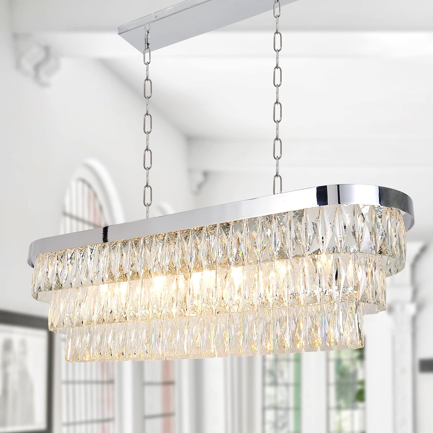 Modern Chandelier 11 Lights Island Pendant Ceiling Lighting for Living Room L39.36'' Chrome