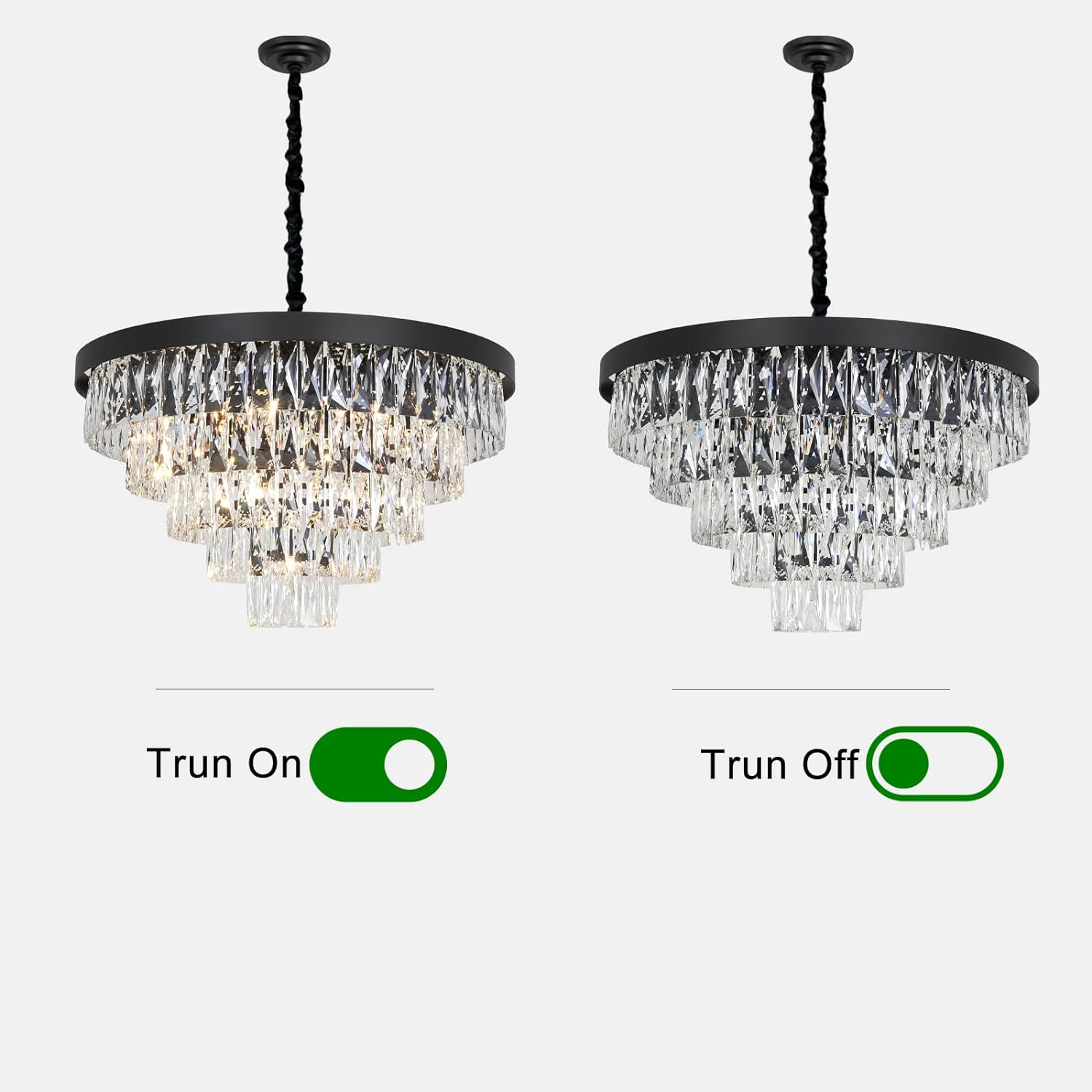 Black Modern Chandeliers Lighting Pendant Ceiling Light Fixture W19.68''/W27.56''