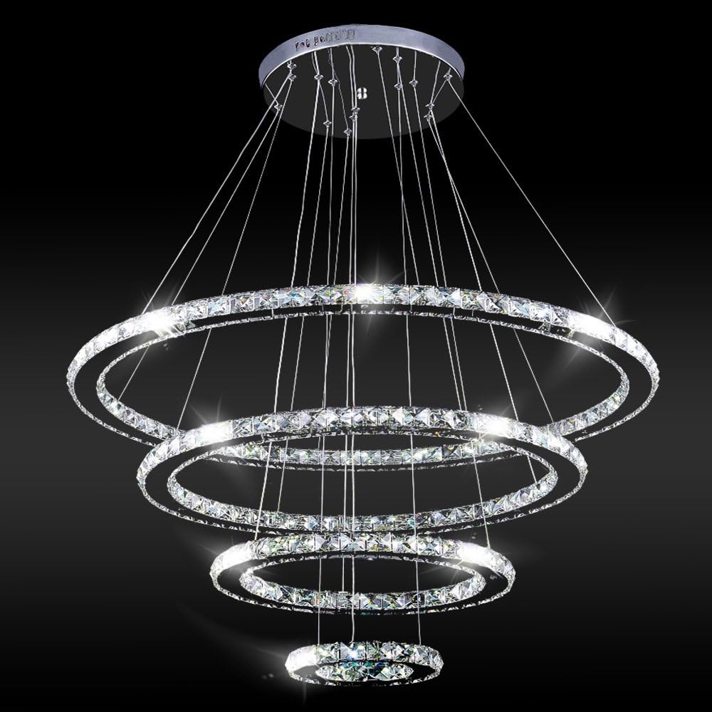 Modern Crystal LED Chandeliers 3/4 Rings Adjustable Stainless Steel Cable DIY Design