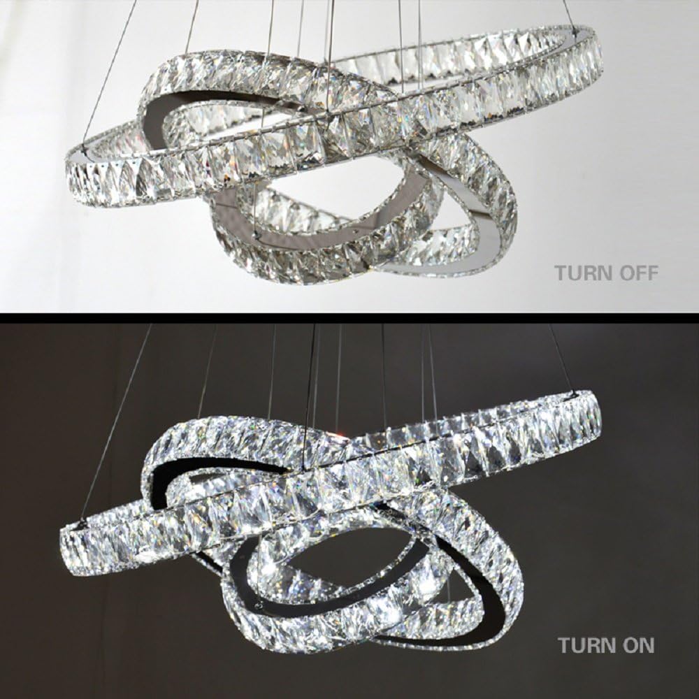 Meerosee Modern Chandelier Light LED Pendant Lamp Adjustable Stainless Steel 2/3 Rings