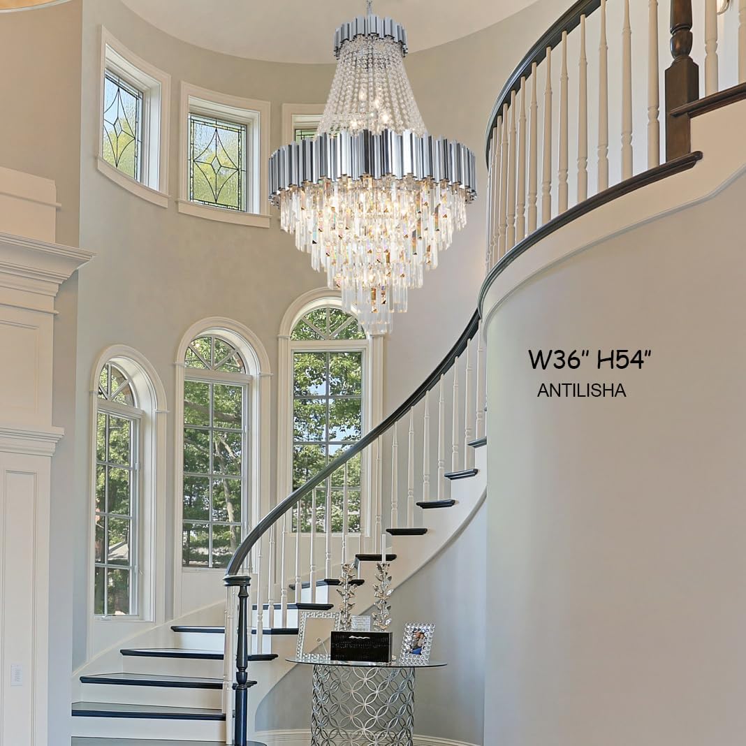 Crystal Chandeliers Contemporary Gold Chrome Pendant Light 21 Lights Large 36''