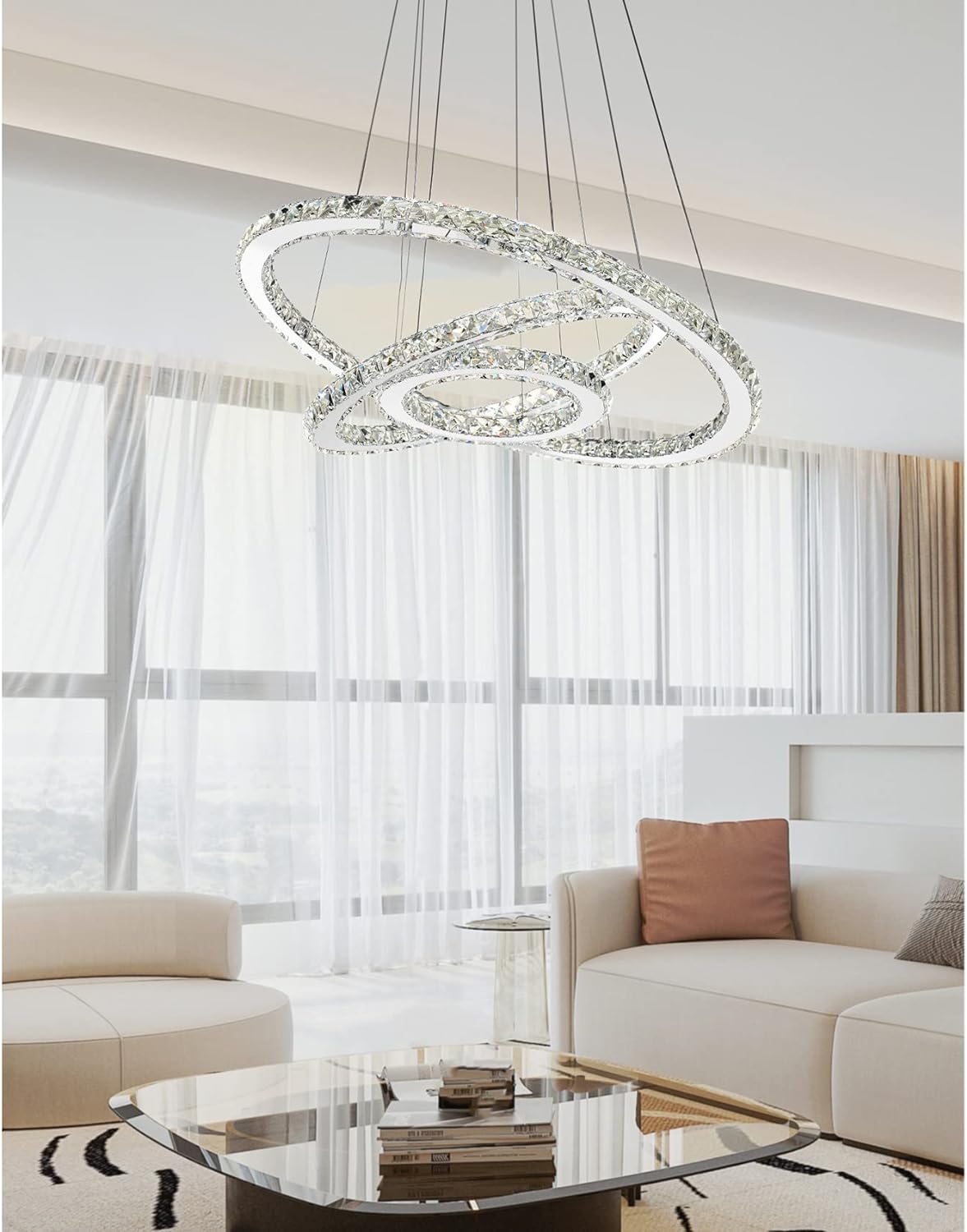 Crystal Chandeliers Dimmable Modern LED Pendant Lights 3-Mode Light Color Change