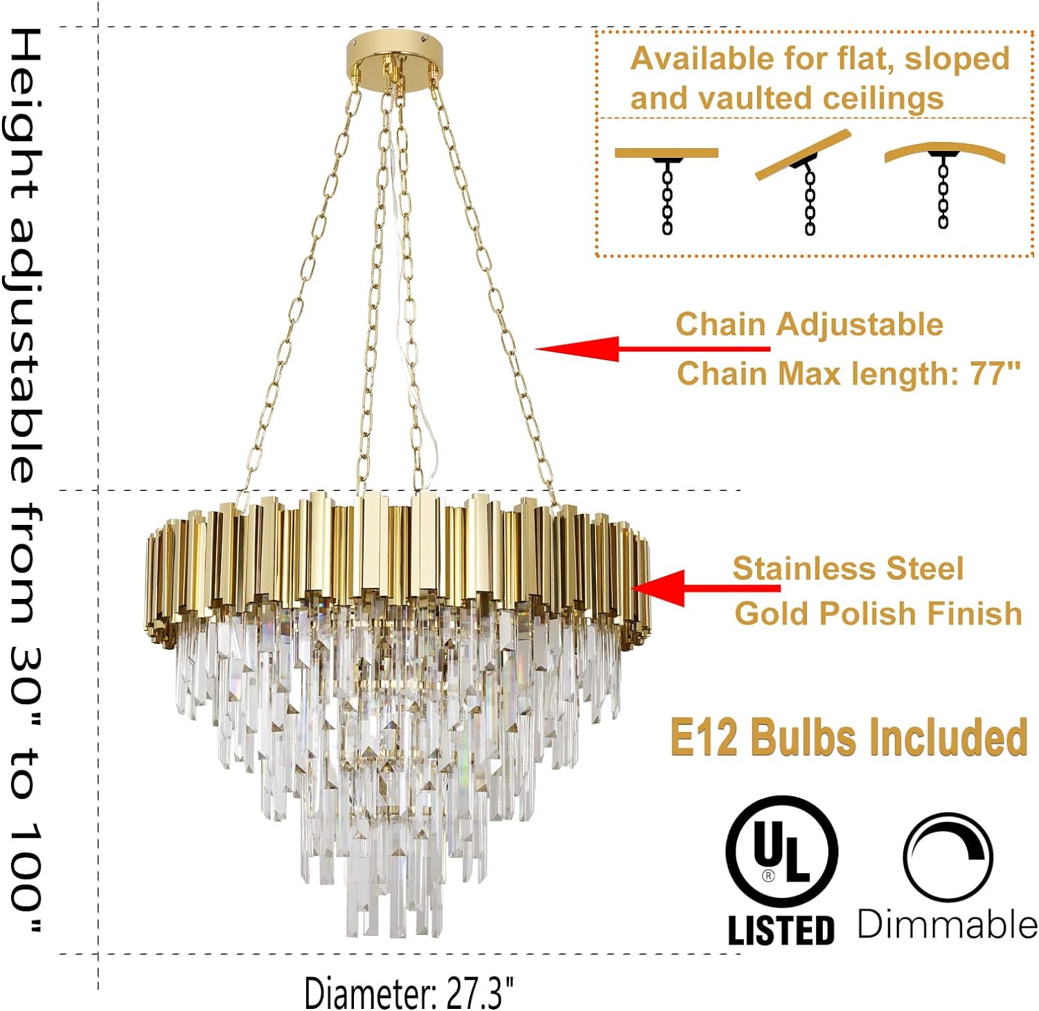 Meerosee Gold Chandeliers Light Fixtures Contemporary Modern Pendant Lamp 5/6/7 Tier