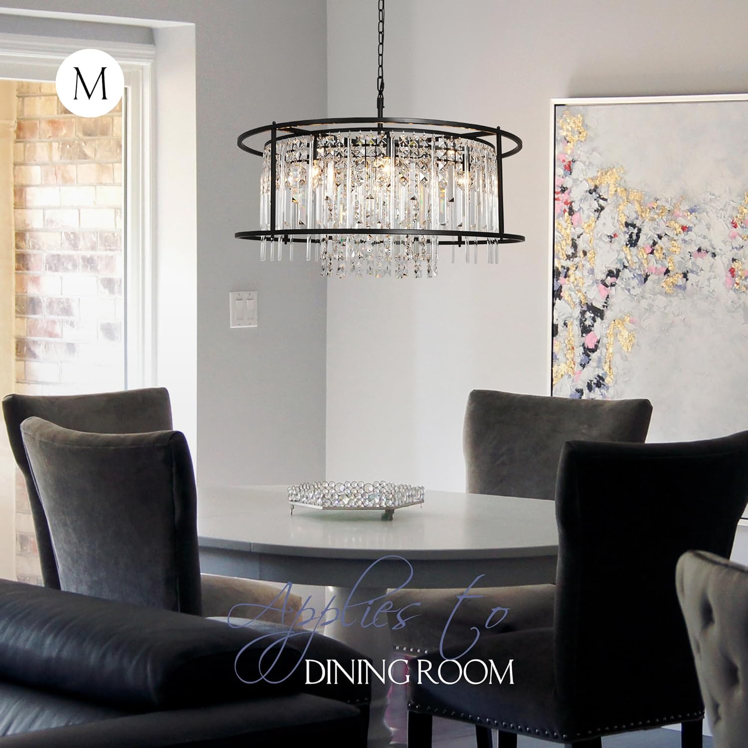 Modern Black Pendant Lamp Luxury Round K9 Crystal E12 Chandelier Light for Hallway Foyer