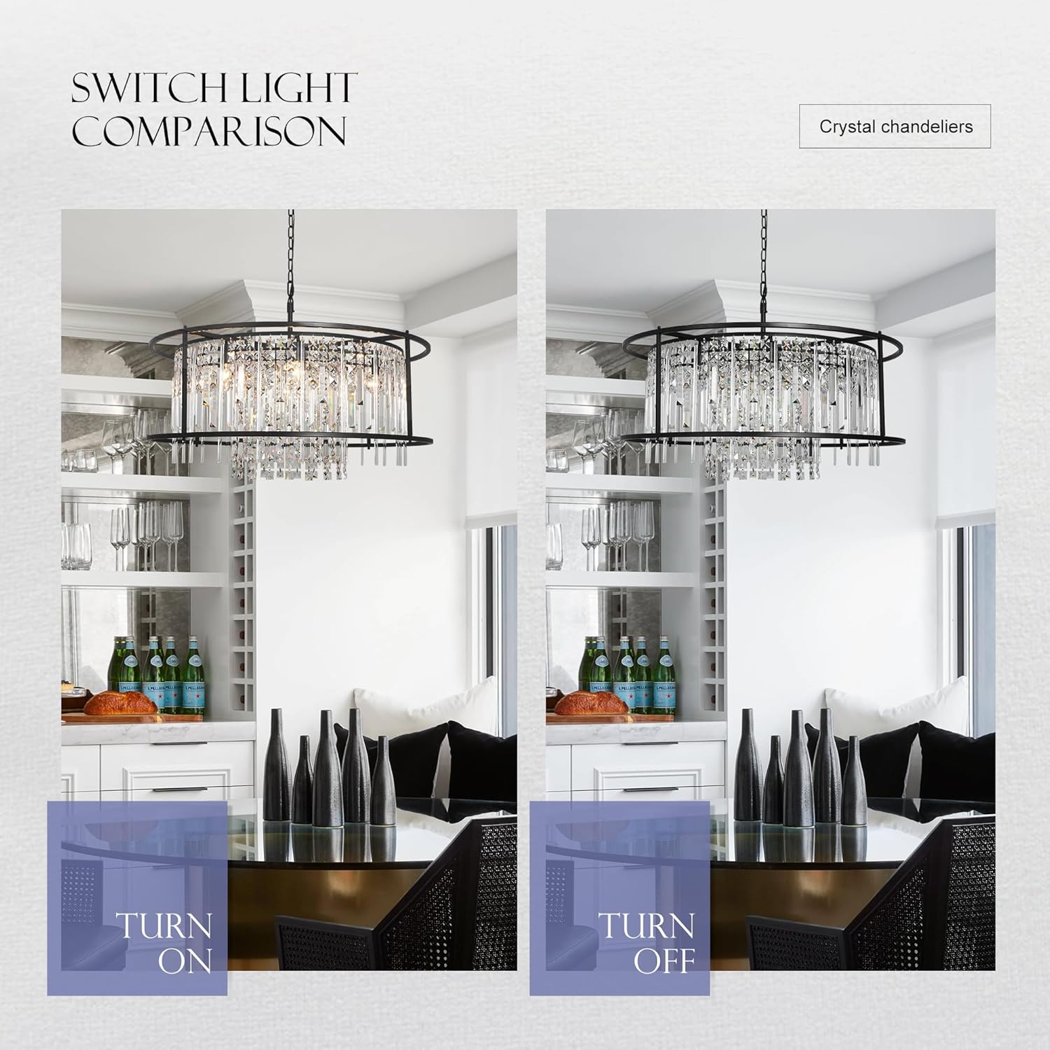 Modern Black Pendant Lamp Luxury Round K9 Crystal E12 Chandelier Light for Hallway Foyer