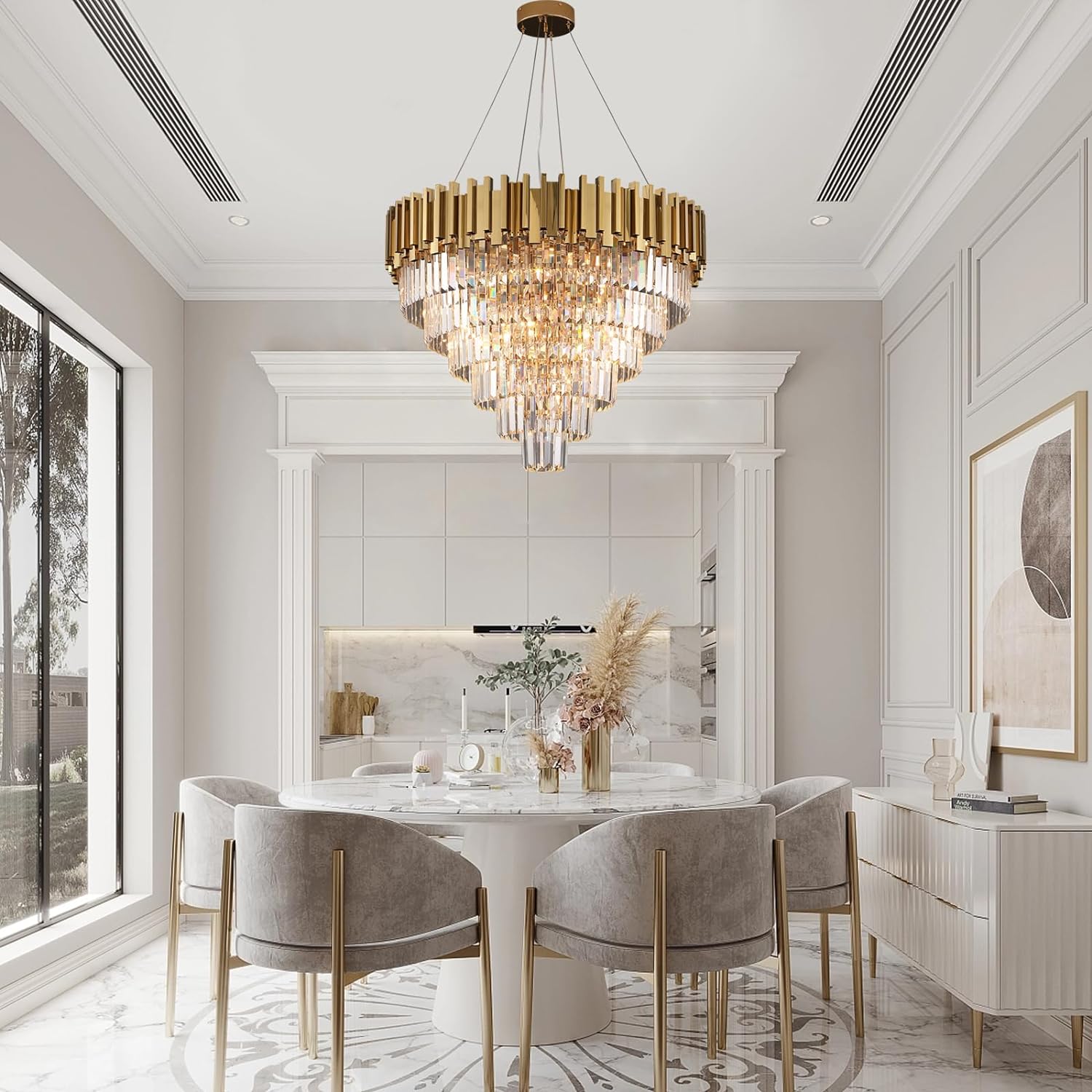 Meerosee Gold Chandeliers Light Fixtures Contemporary Modern Pendant Lamp 5/6/7 Tier