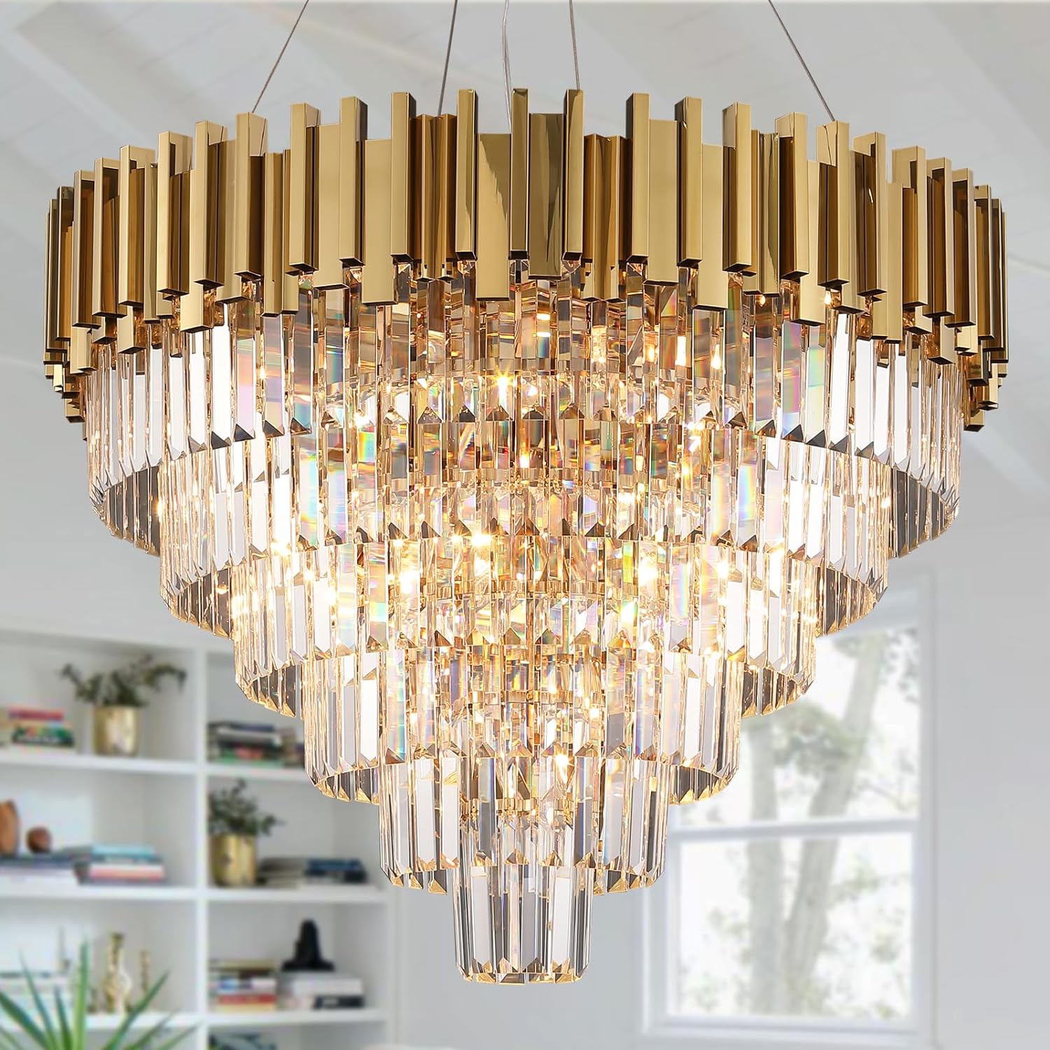 Meerosee Gold Chandeliers Light Fixtures Contemporary Modern Pendant Lamp 5/6/7 Tier