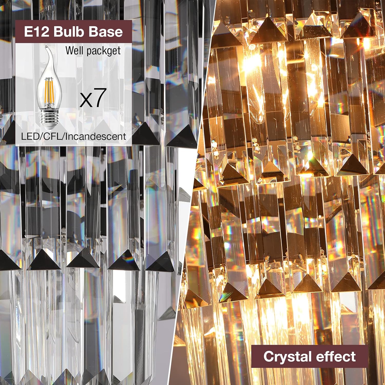 Meeroseer Modern Crystal Chandeliers Brown Pendant Ceiling Lighting Fixture