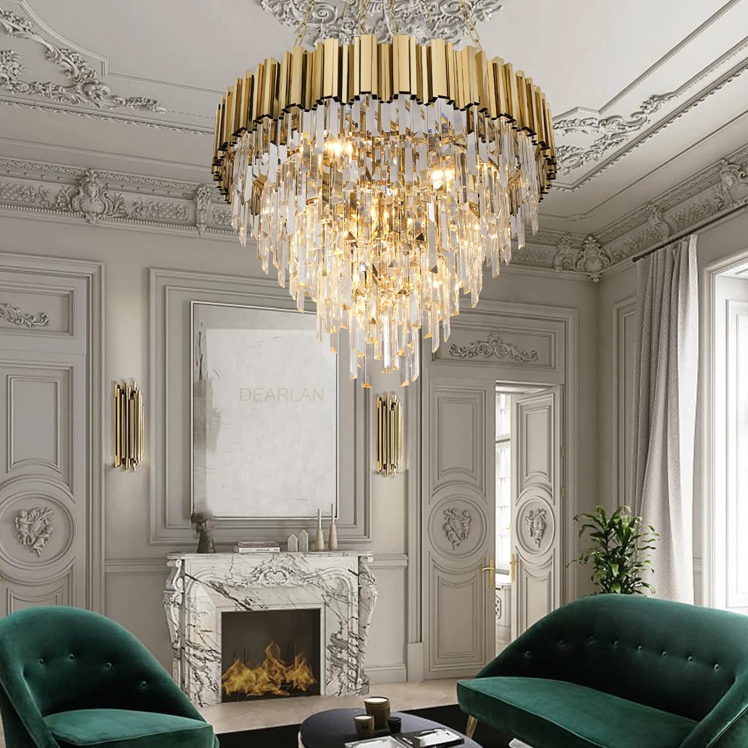 Meerosee Gold Chandeliers Light Fixtures Contemporary Modern Pendant Lamp 5/6/7 Tier