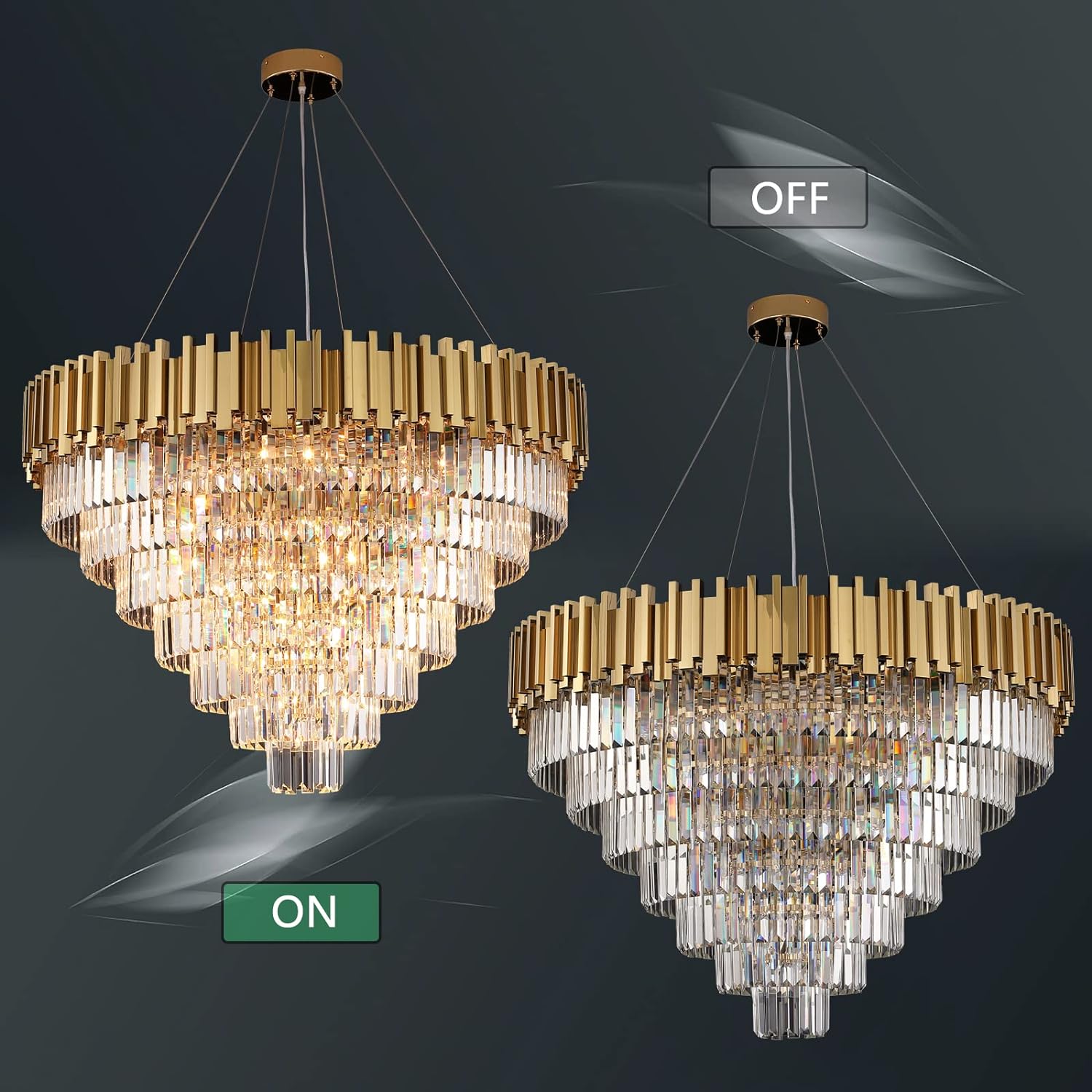 Meerosee Gold Chandeliers Light Fixtures Contemporary Modern Pendant Lamp 5/6/7 Tier