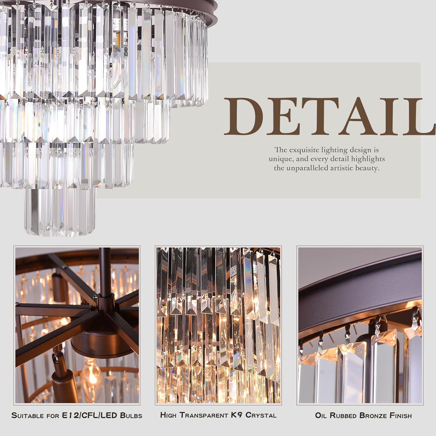 Bronze Modern Contemporary Crystal Chandeliers Lights Pendant Ceiling Lamp