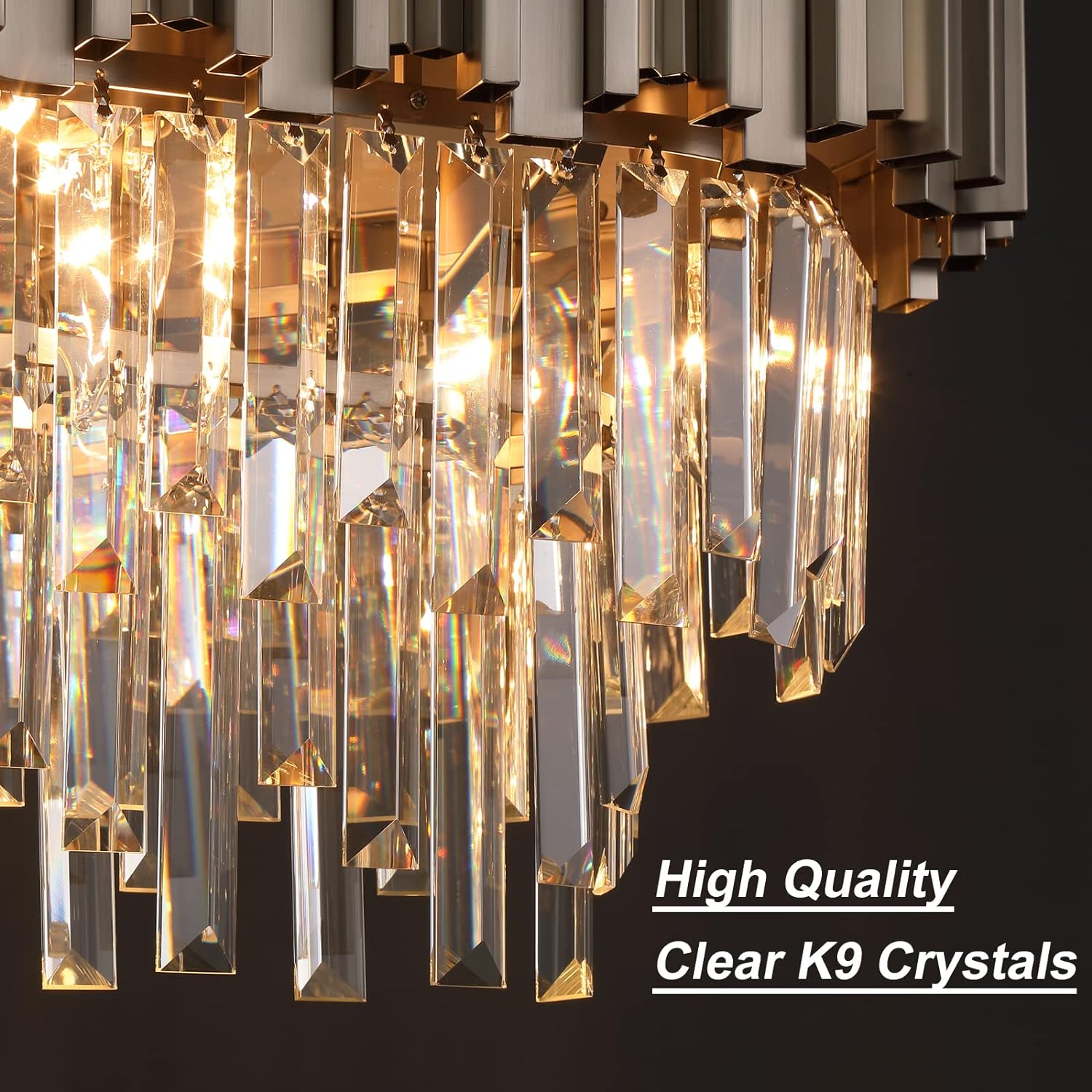 Nickel Rectangle Crystal Chandelier for Dining Room Modern Luxury Pendant Light