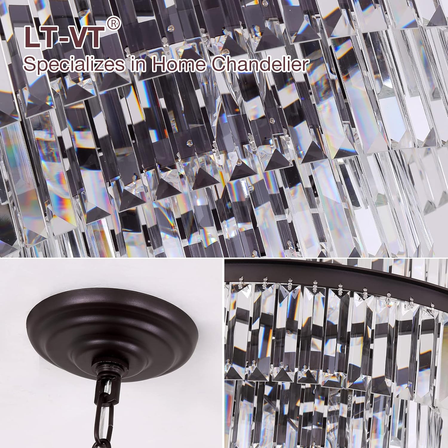 Meeroseer Modern Crystal Chandeliers Brown Pendant Ceiling Lighting Fixture