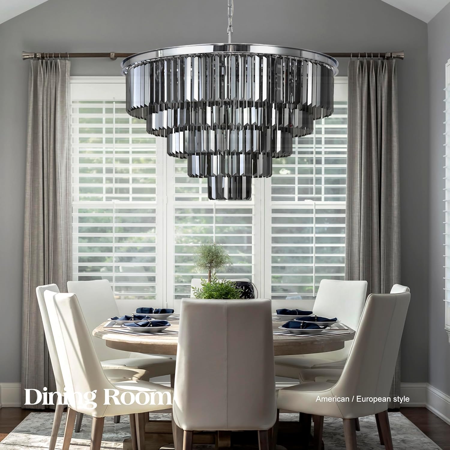 Chrome Grey Crystal Chandelier Modern Pendant Ceiling Light D20/D24/32 inch