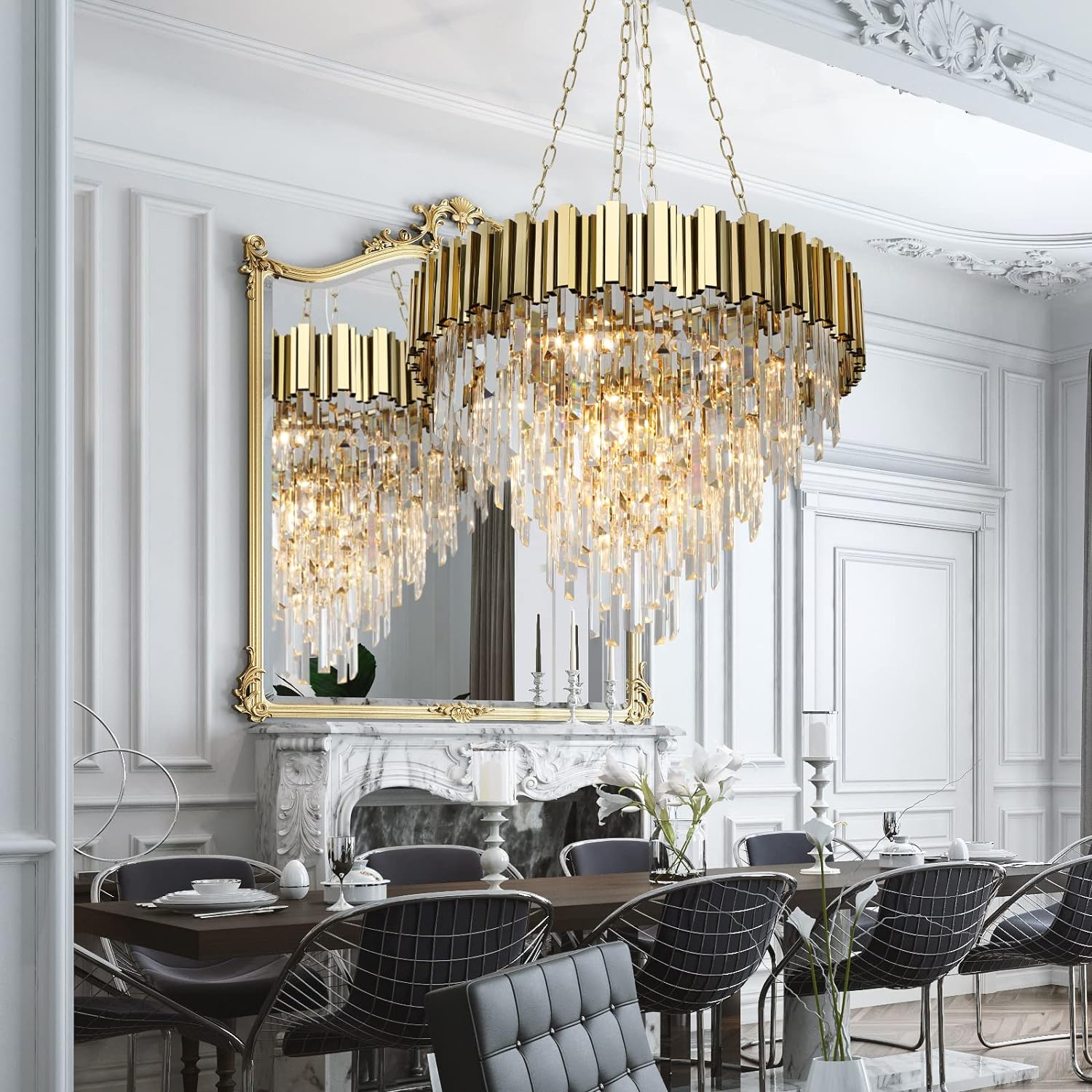 Meerosee Gold Chandeliers Light Fixtures Contemporary Modern Pendant Lamp 5/6/7 Tier