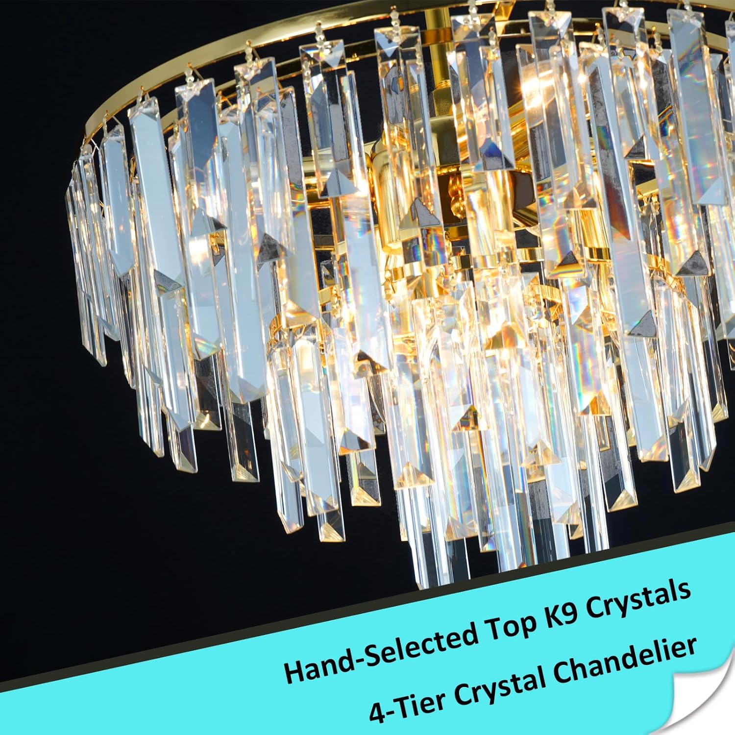 Modern Black Pendant Lamp Contemporary Gold 4/5/6/7-Tier k9 Crystal Chandelier Light