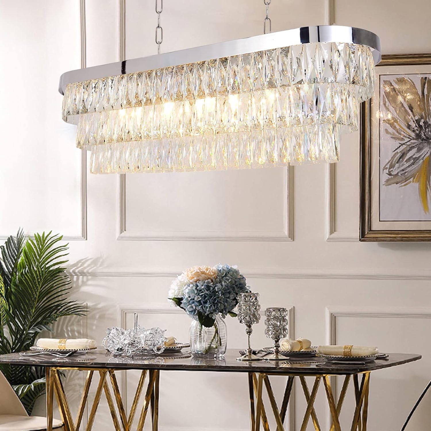 Modern Chandelier 11 Lights Island Pendant Ceiling Lighting for Living Room L39.36'' Chrome