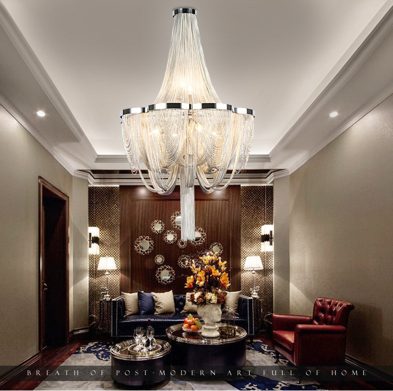 Meerosee French Empire Chandelier Post Modern Gold Chain Aluminum Pendant Light