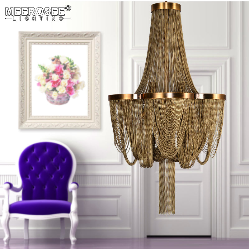 Meerosee French Empire Chandelier Post Modern Gold Chain Aluminum Pendant Light