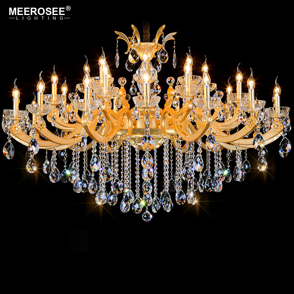 Meerosee Luxurious Large Crystal Chandelier Light Fixture Gorgeous Golden Pendant Lamp