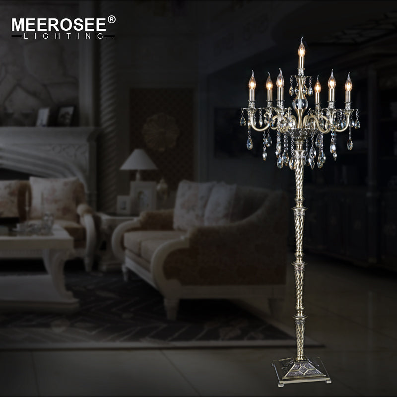 Meerosee Modern Crystal Floor Lamp Bronze Floor Stand Light Fixture