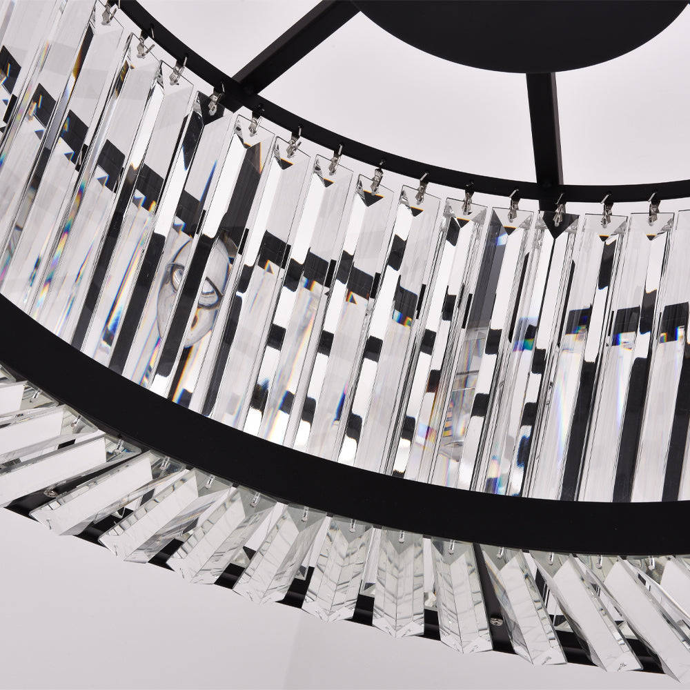 Meerosee Modern Round Crystal Chandelier Lighting Contemporary Black Pendant Lamp