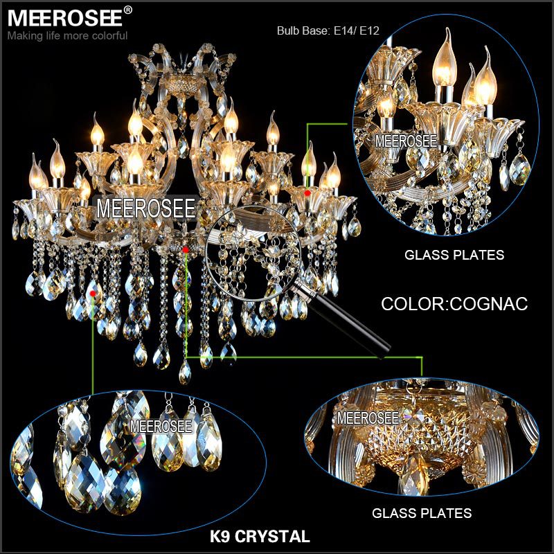 Meerosee Modern Maria Theresa Crystal Chandelier Light Cognac LED Pendant Lamp 18 Light