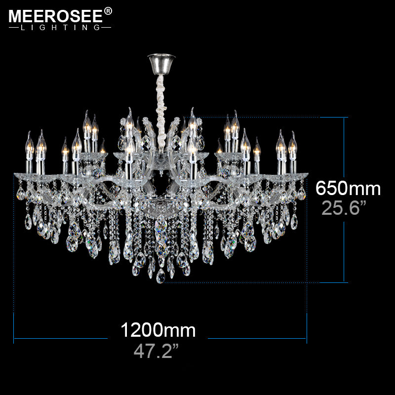 Luxurious Crystal Chandelier Light Fixture Chrome Pendant Lamp 24 Lights D47.2''