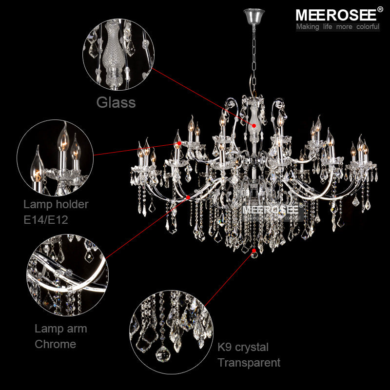 Meerosee Luxury Modern Crystal Chandelier Light Chrome Black Pendant Lamp