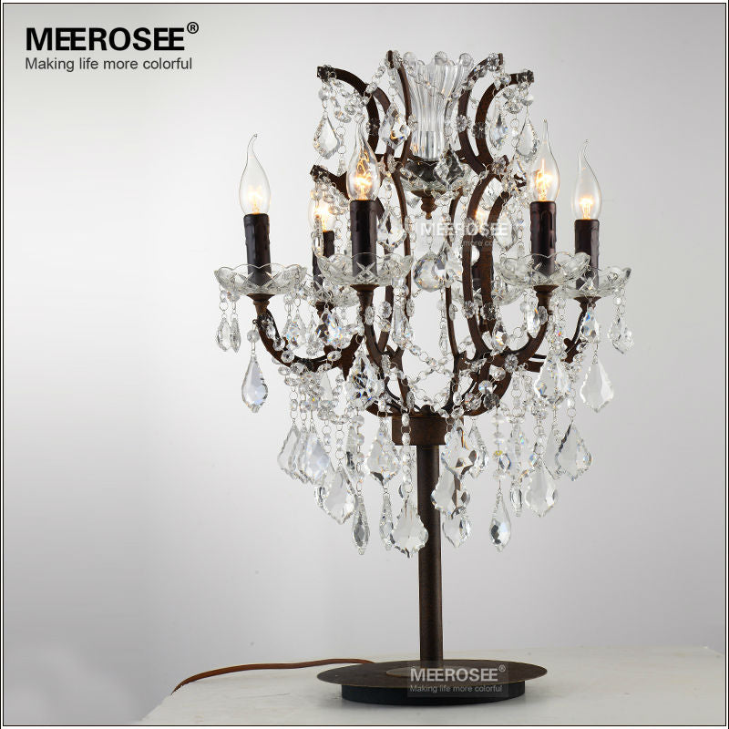Meerosee Wrought Iron 6 Lights Crystal Table Lamps Modern Table Light D18.5''
