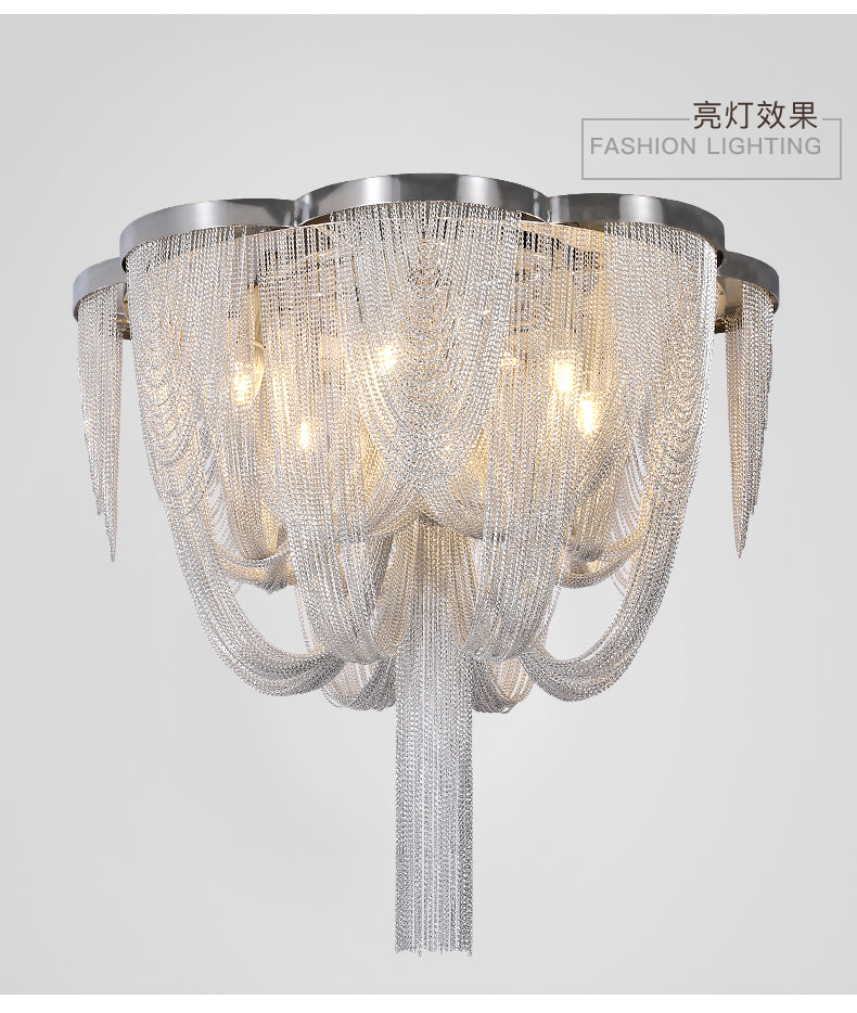 Meerosee Modern Pendant Lamps Silver Aluminum Chain Chandelier Home Light