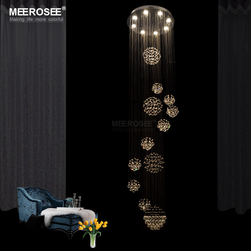 Meerosee Modern Large Crystal Ceiling Light Fixture Staircase MD2202