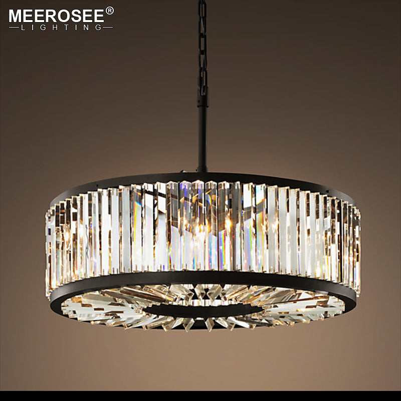 Meerosee Modern Round Crystal Chandelier Lighting Contemporary Black Pendant Lamp
