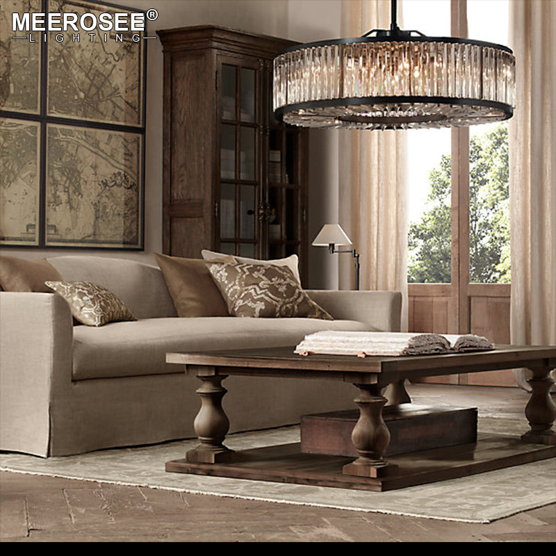 Meerosee Modern Round Crystal Chandelier Lighting Contemporary Black Pendant Lamp