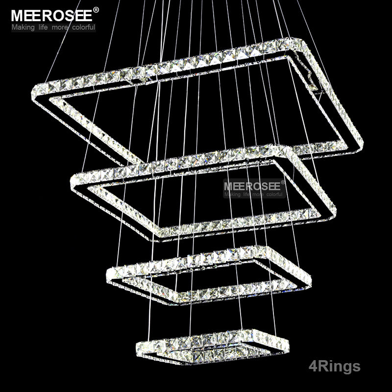 Meerosee Modern Square Crystal Pendant Lamp Fixture Rectangle LED Chandelier Light