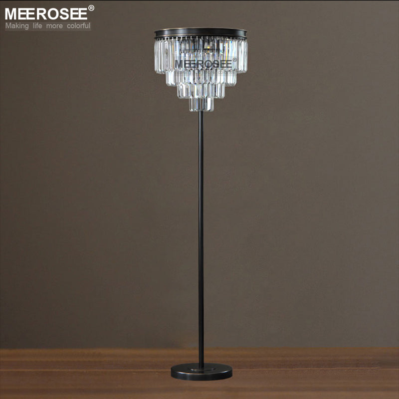 Meerosee Modern Crystal Floor Lamp Black Standing Floor Stand Light Fixture D15.7 Inch