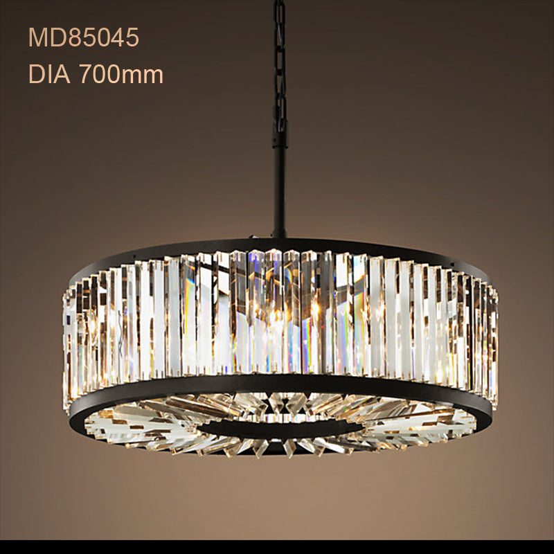 Meerosee Modern Round Crystal Chandelier Lighting Contemporary Black Pendant Lamp